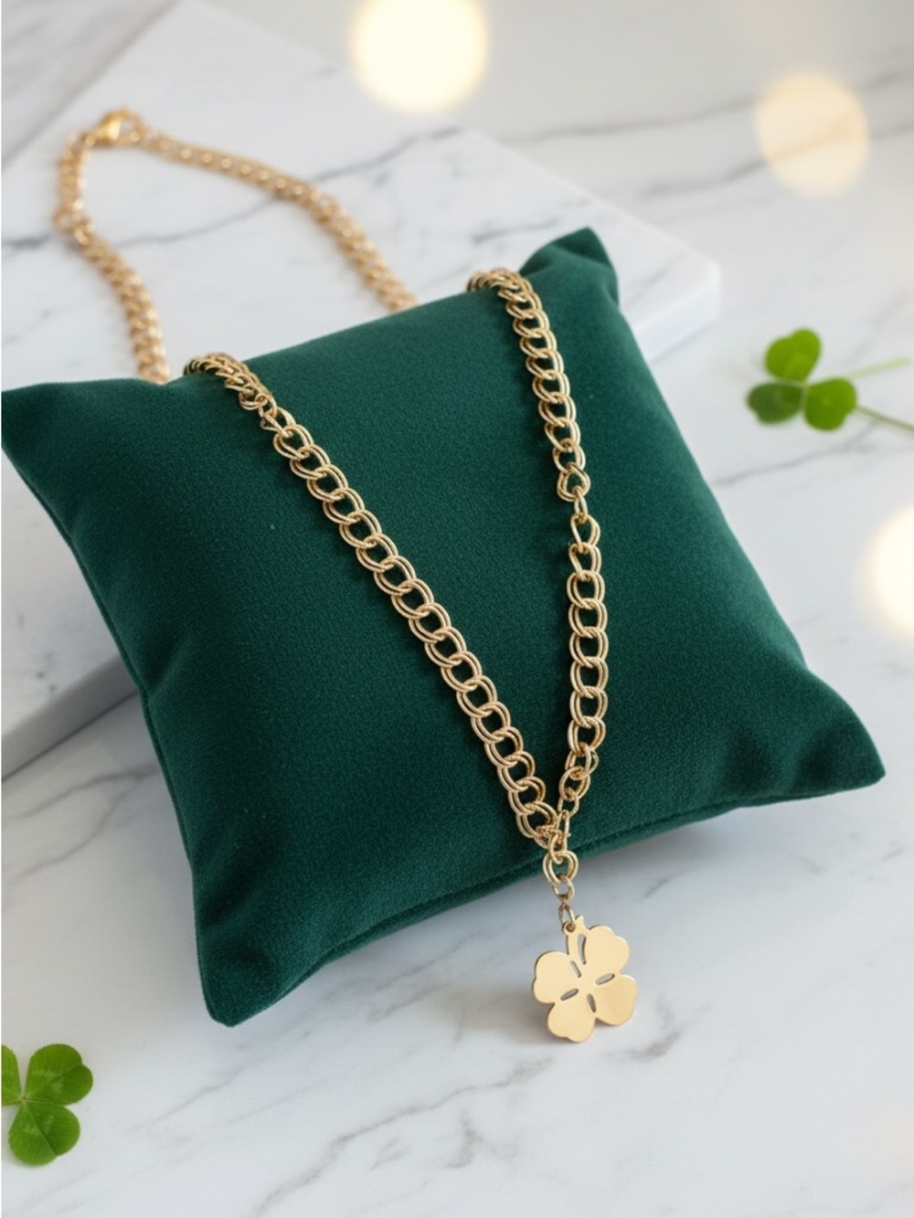 Gold-tone Clover Charm Chain Necklace - Women's Jewelry